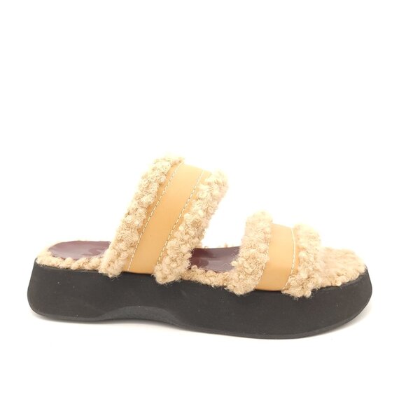 NEW STAUD Siesta Sandals Womens 9 Slides Faux Shearling Beige Platform Designer - Picture 1 of 11